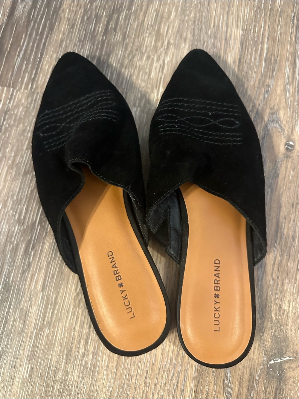Lucky Brand Black Suede Pointed Slide Mules